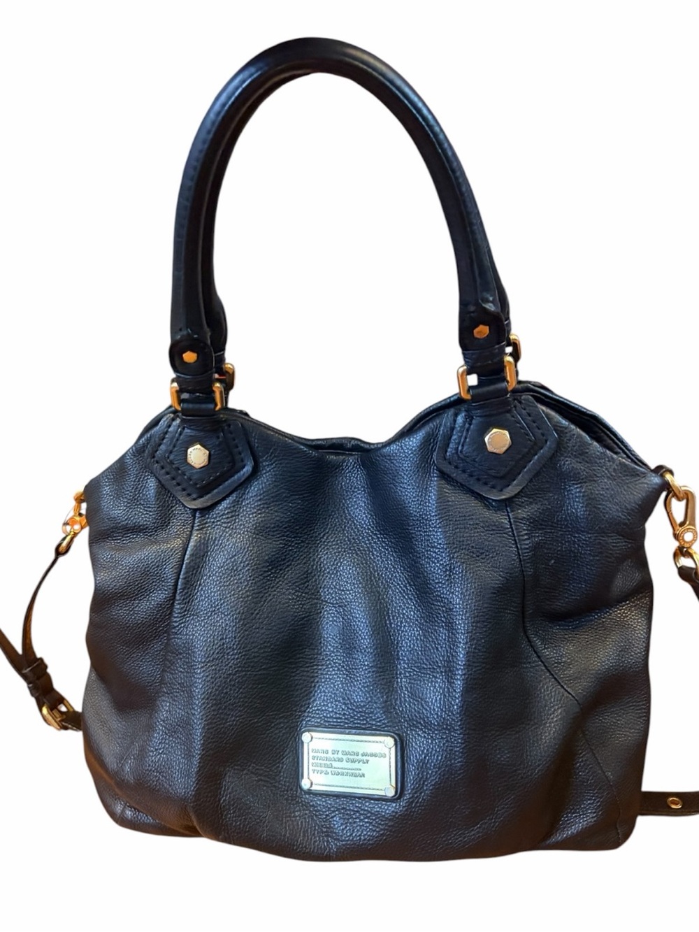Marc By Marc Jacobs Black Leather Shoulder Bag with Gold Hardware